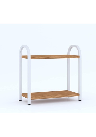 Banyo-mutfak Toparlayıcı Düzenleyici Organizer 2 Katlı Geniş Metal Beyaz Bambu Tezgah Üstü Raf Bambu Diğer