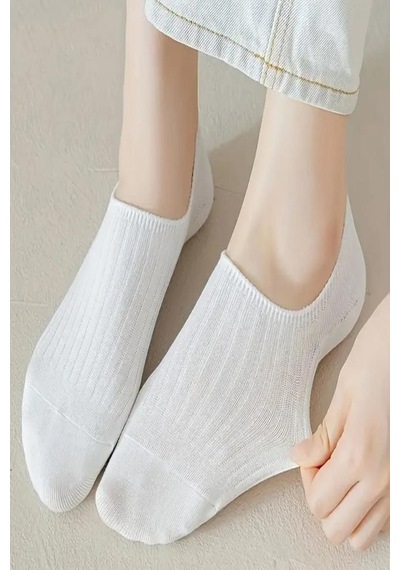 Ozzy Socks 6 Çift Kadın Beyaz Şık Çizgili Rahat Sneaker Çorap Beyaz