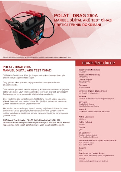 polataku Drag 250A Dijital Akü Test Cihazi