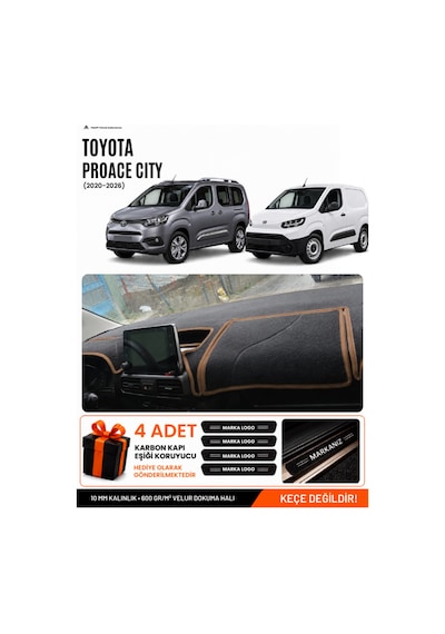 Toyota Proace Cıty 2020-2026 Uyumlu Torpido Örtüsü, Torpido Kılıfı - Siyah Kahverengi