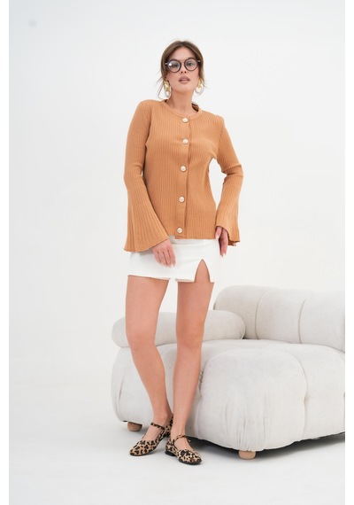 Ftz Women Kadın Volan Kol Detaylı Hırka Camel 20898 Camel