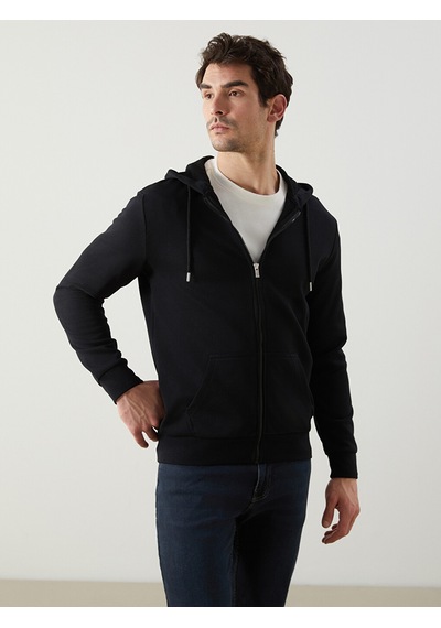 Lcwaıkıkı Basic Siyah Kapüşonlu Uzun Kollu Erkek Fermuarlı Sweatshirt