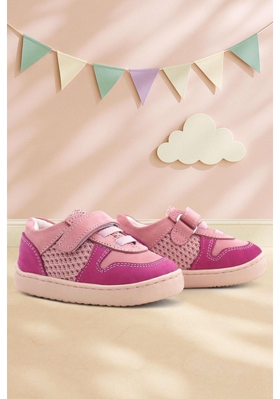 Rakerplus Bob Hakiki Deri Pembe Barefoot Cırtlı Lastikli Bebek Sneaker Ayakkabı Pembe