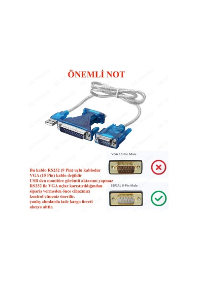 Usb 2.0 - Rs-232 Seri Bağlantı Noktası Kablosu + 9 Pin To 25 Pin
