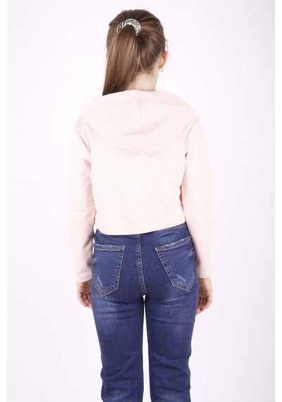 Toontoy Kız Çocuk Taş İşlemeli Kapşonlu Sweatshirt Pudra