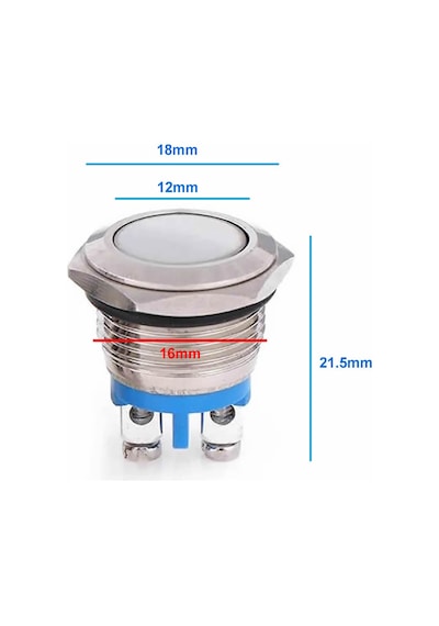 16mm Metal Panel Montaj Düz Kafa Push Buton NO DC 6A 12V AC 3A 250V IP67 Su Geçirmez Düğme