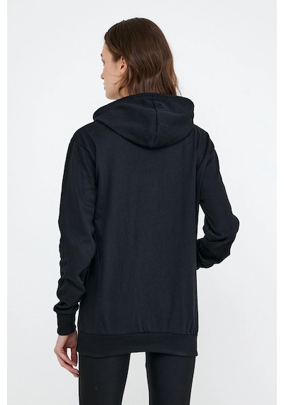 Startmore Kadın Beyaz Kapüşonlu Kanguru Cep Sweatshirt Siyah
