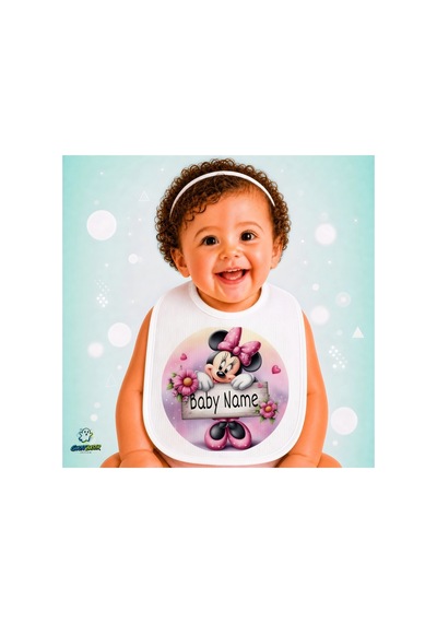 Kişiye Özel Minnie Mouse Keten Bebek Mama Önlüğü Yumuşak - Emici - Yıkanabilir - Özel Tasarım P091 Çok Renkli