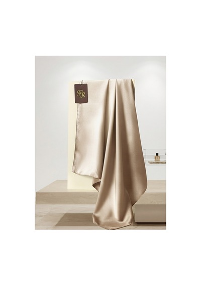 Flora Tekstil Kristal Eşarp Parlak Saten Dokulu Tesettür Abiye Eşarp 95x95 Cm Bej