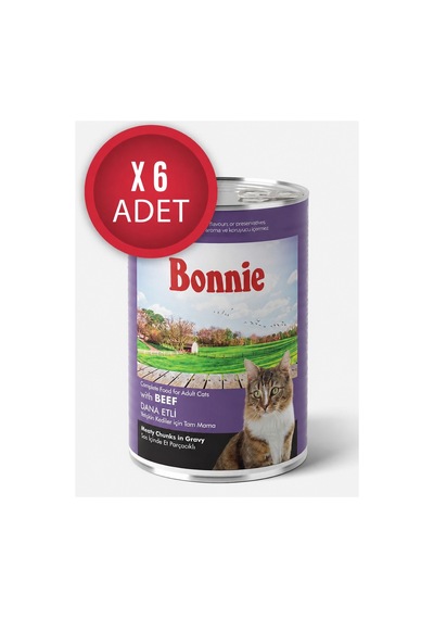 Bonnie Biftekli Sos İçinde Et Parçacıklı Yetişkin Kedi Konserve Yaş Mama 400 Gr X6 Adet