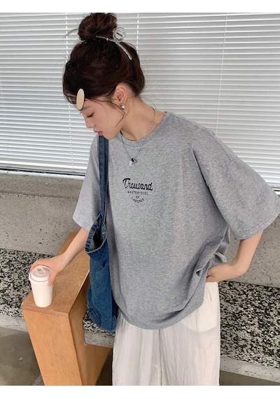 Unisex Thousand Baskılı Tasarım Tshirt Gri