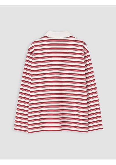 Lcw Modest Kırmızı Polo Yaka Çizgili Kadın Sweatshirt Tunik