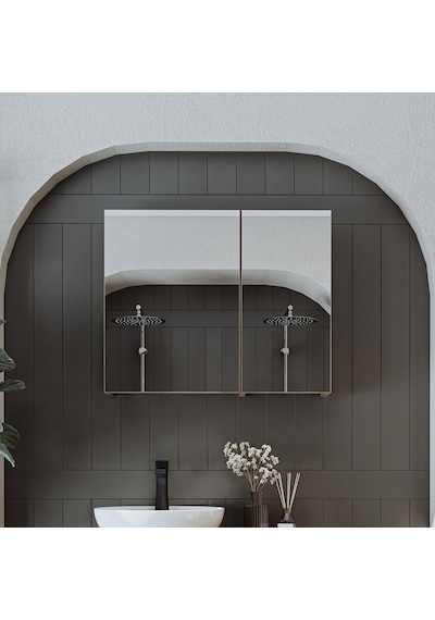 Banyo Dolabı Kulpsuz 2 Kapaklı Mdf 75 Cm Aynalı Banyo Dolabı Atl Atlantik Çam