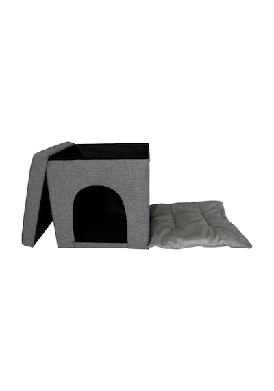 Katlanabilir Minderli Kedi Köpek Kulübesi Koyu Gri 40 x 40 x 24 CM
