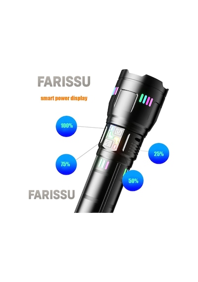 Or-w518 Ultra Güçlü Beyaz Lazer Led El Feneri 100w, 6000 Lümen, 2 Km Zoom Menzil Powerbank Özellikli Siyah