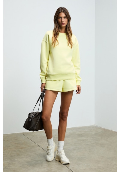 Grımelange Jennıfer Kadın Organik Pamuklu Nakışlı Yuvarlak Yakalı Oversize Sarı Sweatshirt
