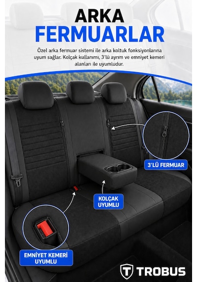 Volkswagen Caddy 2004-2020 Araca Uyumlu Premium Tay Tüyü Koltuk Kılıfı Liona Serisi Siyah
