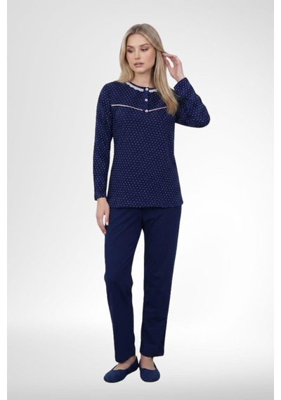 Mecit Pijama Mecit 6393 Lacivert Pamuklu Kadın Sabahlık Pijama Gecelik Seti