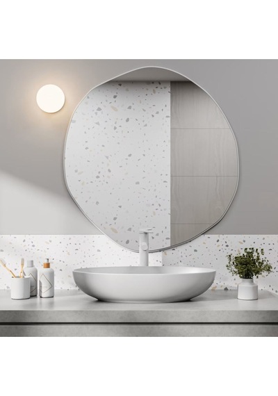Asimetrik Ayna, Dekoratif Ayna, Duvar Aynası 70 X 70 Beyaz