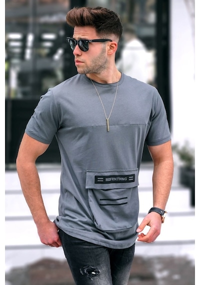 Madmext Madmext Baskılı Füme T-Shirt 5359-Füme