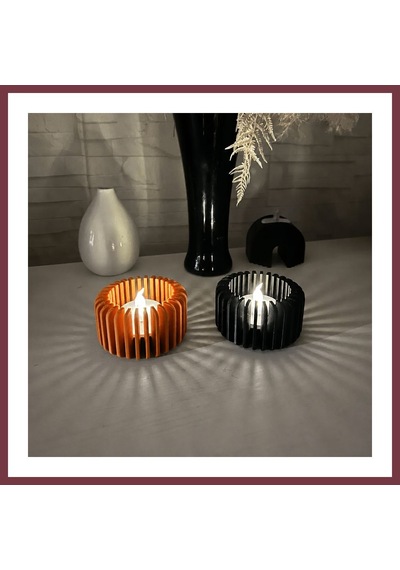 Storeşahin 3d Baskı Modern Çizgili Mumluk - Tealight Mumluk 1 Adet -turuncu Shn0720