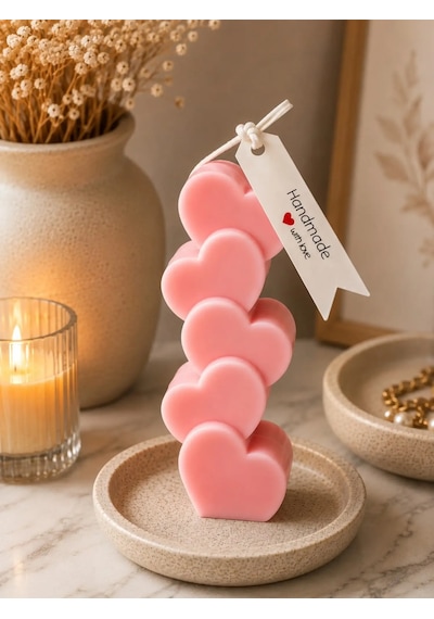 Mumelia Kalp Kulesi - Doğal Soya Blok Dekoratif Mum - Pembe