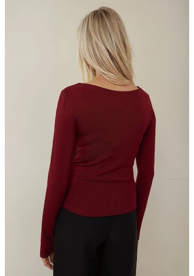 Hiccup Kayık Yaka Uzun Kollu Slim Fit Top Bordo Kırmızı