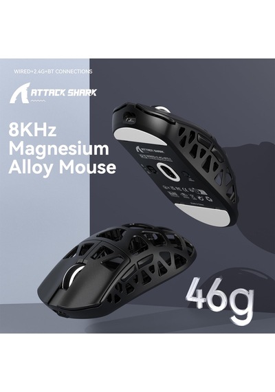 R3 Magnezyum Alaşımlı Kablosuz Gaming Mouse 46g Ultra Hafif, Pixart Paw3395 Sensör, 8k Tepki Hızı, Bt/2.4g/kablolu Üçlü Mod, 26000 Dpı Ayarlanabilir, Windows/xbox/ps Uyumlu - Black
