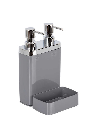 Gri Sünger Hazneli Mutfak Sıvı Sabunluk 300 Ml Ve Bulaşık Deterjanlık 500 Ml Gri