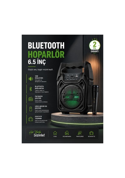 10w Güçlü Ses Performanslı Bluetooth Karaoke Hoparlörü Çok Renkli