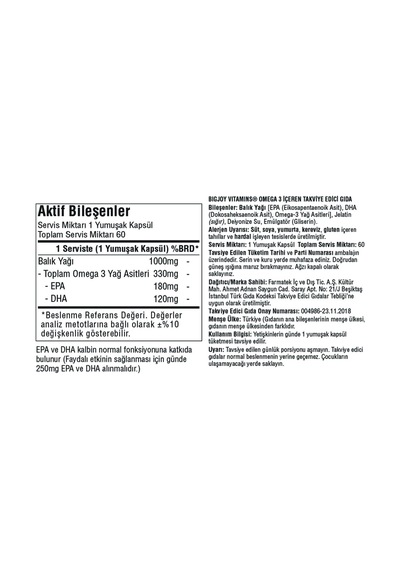 Balık Yağı Omega 3 1000 Mg 60 Yumuşak Kapsül