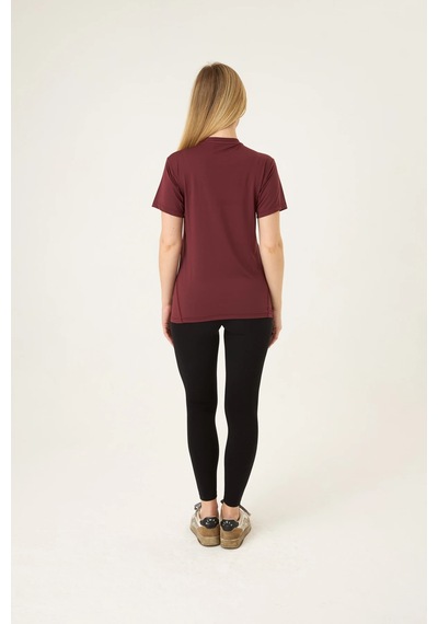 Zoor Kadın Kısa Kol Compression Fitness Gym Spor Body Tshirt Bordo