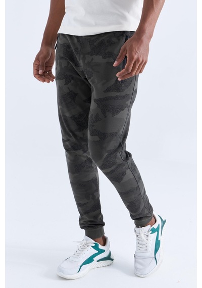 Tommy Life Haki Kamuflaj Desenli Dar Kalıp Jogger Erkek Eşofman Alt - 84754 Haki