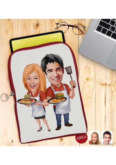 Bk Gift Kişiye Özel Sevgililer Karikatürlü Taşınabilir Koruyucu Tablet Kılıfı & Organizer Çanta - Kırmızı-57 Kılıf
