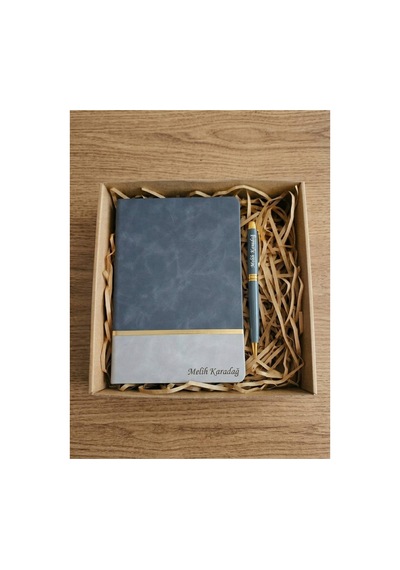 Kişiye Özel Ajanda Set Vıp Defter & Kalem Set - Gri Gri
