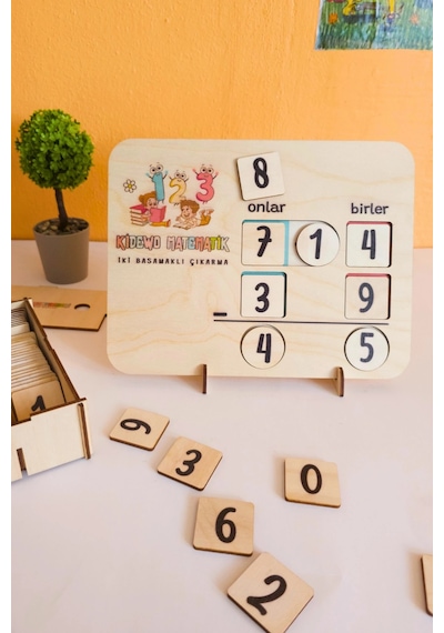 İlkokul Matematik + Eğitici Çıkarma İşlemi Ahşap Oyuncak Etkinlik Seti + Kolay Öğrenme Rakam Bultak