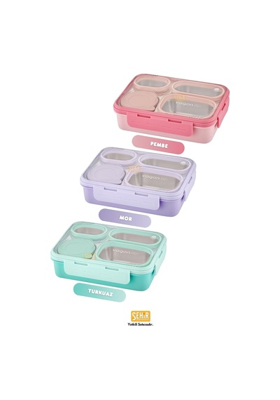 Vagonlife Bento 950ml Lunchbox Tek Katlı 4 Bölmeli Çelik Sefer Tası Yemek Kutusu Mor Genel