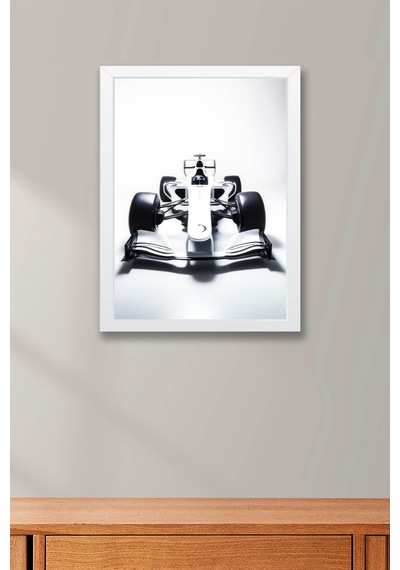 Lüks F1 Yarış Arabası Çerçeveli Tablo - Modern Minimalist Antrasit Formula 1 Duvar Dekoru Beyaz