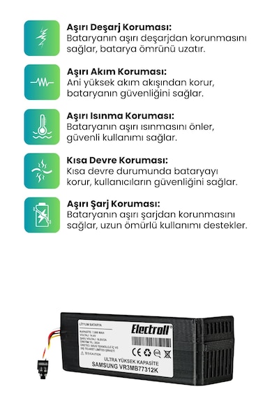 Samsung Uyumlu Vr3mb77312k Robot Süpürge Bataryası 7000mah