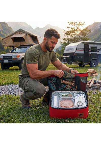 Kamp Ayısı Thermo Bag - Sıcak/soğuk Termal Korumalı Kamp, Piknik, Plaj Çantası 16+22 38 Lt Kırmızı