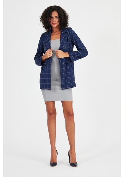 Alexandergardı Ekoseli Astarsız Cepli Kruvaze Blazer Ceket B24-00202 001