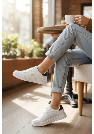 Enoch Kadın Spor Ayakkabı Amblem Detaylı Ve Ortopedik Düz Tabanlı Casual Sneaker Beyaz Siyah Enoch Kadın Spor Ayakkabı Amblem Detaylı Ve Ortopedik Düz Tabanlı Casual Sneaker Beyaz Siyah