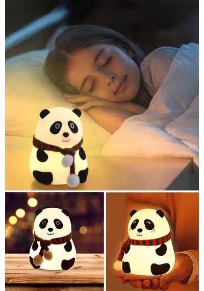 5 Farklı Renk Modlu Panda Figürlü Pofuduk Led Gece Lambası Yumuşak Dokulu Çocuk Odası Ve Dekoratif Ş