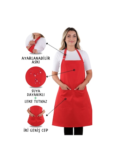 Sevilya Simple Ayar Askılı Mutfak Önlüğü Kırmızı