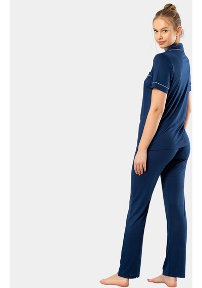 Türen Düz Kısa Kollu Gömlek Yaka Pijama Takım 3368/lacivert 001 Türen Düz Kısa Kollu Gömlek Yaka Pijama Takım 3368/lacivert 001