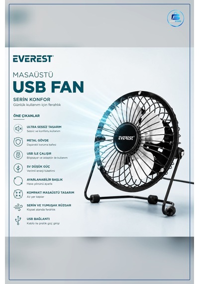 Masaüstü Mini Fan Usb Şarjlı Metal Gövde 14.5x7.5x15 Cm Sessiz Ta
