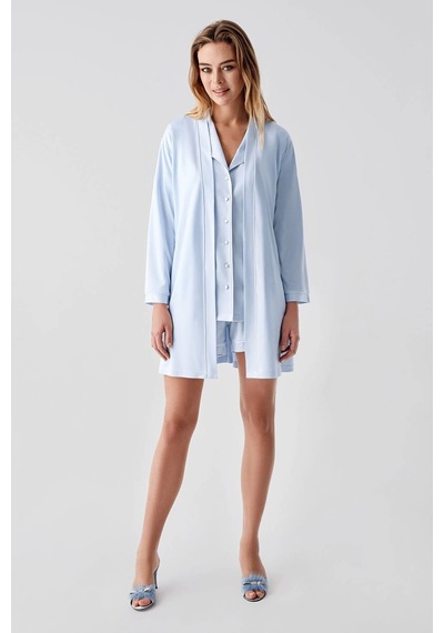 Kocabey Freshness 324 Kadın 4'lü Sabahlıklı Şorlu Pijama Takımı Mavi