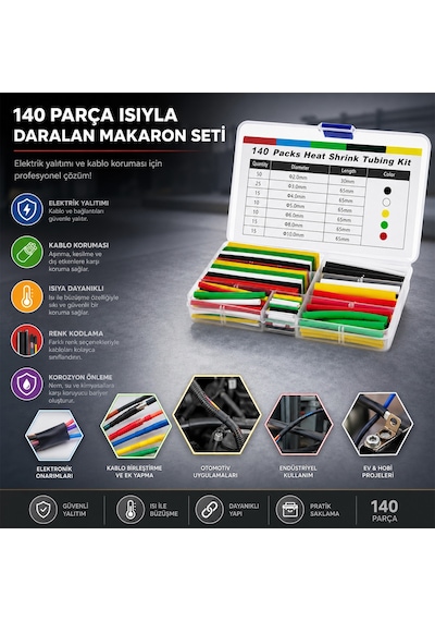 140 Parça Isıyla Büzüşen Makaron Kablo Tamir Seti Diğer