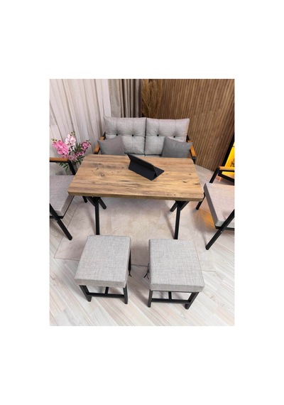 Houseart Mila ,model, Balkon, Bahçe, Cafe, Metal Koltuk Takımı, Bahçe Takımı , Çay Seti, 2+1+1 , Yemek Masası , Balkon Mobilyası Açık Gri
