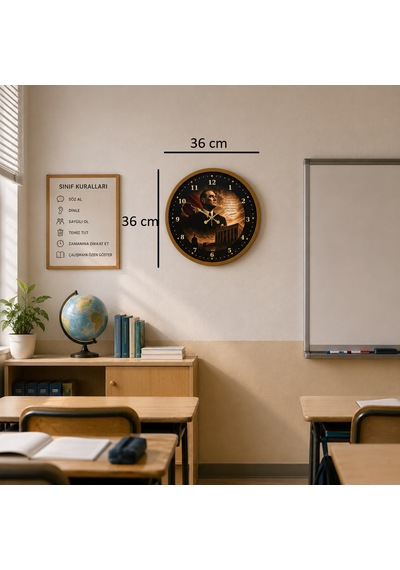 Büro Ev Ofis Hediyesi İçin 36cm Kahve Majestic Ulu Önder Duvar Saati Diğer